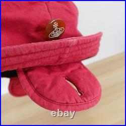 VINTAGE Vivienne Westwood Hat Women Small Red Bucket Cloche Ear Flap 90s JAPAN