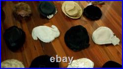 VINTAGE lot of 25 1940'S/50's/60's DRESS CHURCH HATS WOMENS Fur Feather Buckets