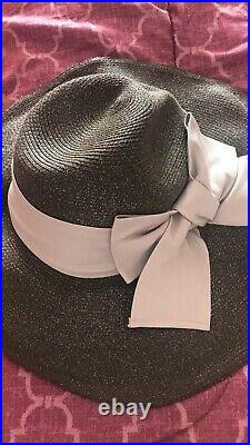 VIntage GIORGIO ARMANI Straw Hat SAGE with Grey Ribbon New With Tags 58