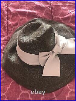 VIntage GIORGIO ARMANI Straw Hat SAGE with Grey Ribbon New With Tags 58