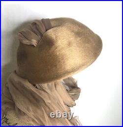 VTG 1950s Bullocks Wilshire Soleil Glace Womens Fur Hat Long Scarf Ties Italy