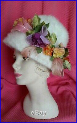 VTG 1960's CHRISTIAN DIOR CHAPEAUX HAT WOMEN Angora Silk Floral COLLECTOR Angora