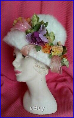 VTG 1960's CHRISTIAN DIOR CHAPEAUX HAT WOMEN Angora Silk Floral COLLECTOR Angora