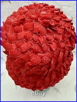 VTG 1960's Cloche Woven Straw Ribbon Hat Genevieve Original Red With Ribbon Bow