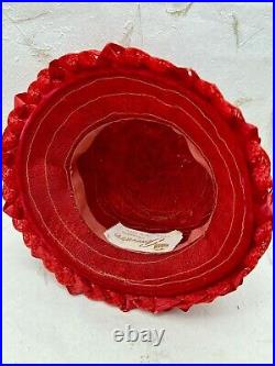 VTG 1960's Cloche Woven Straw Ribbon Hat Genevieve Original Red With Ribbon Bow