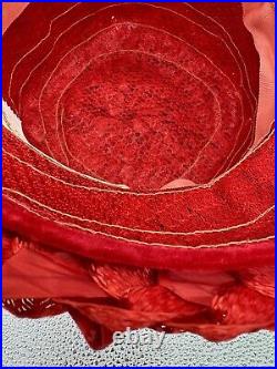 VTG 1960's Cloche Woven Straw Ribbon Hat Genevieve Original Red With Ribbon Bow