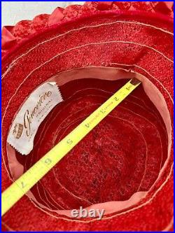 VTG 1960's Cloche Woven Straw Ribbon Hat Genevieve Original Red With Ribbon Bow