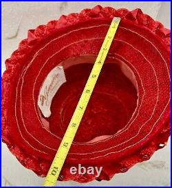 VTG 1960's Cloche Woven Straw Ribbon Hat Genevieve Original Red With Ribbon Bow