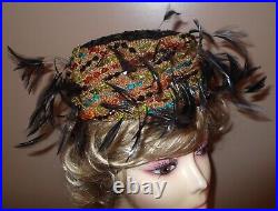 VTG 1960s CHRISTIAN DIOR CHAPEAUX WILD Feather HAT WithPlastic Beads Paris-NY #52