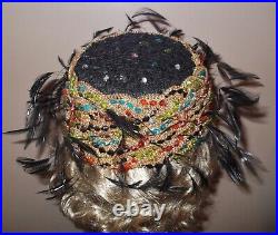 VTG 1960s CHRISTIAN DIOR CHAPEAUX WILD Feather HAT WithPlastic Beads Paris-NY #52