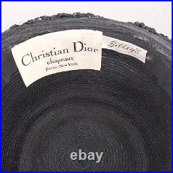 VTG 1960s Christian Dior Chapeaux Hat With Original Box Black Woven Sibleys NY