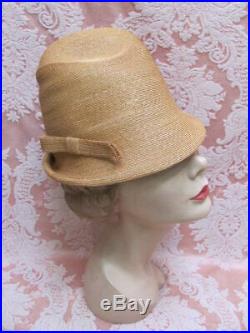 VTG 1960s SCHIAPARELLI Milan Straw DOME BUCKET CLOCHE HAT withBOX