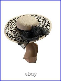 VTG 1980s Whittall & Shon Women's Black And White Bow Sequence Saucer Hat