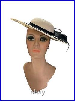 VTG 1980s Whittall & Shon Women's Black And White Bow Sequence Saucer Hat