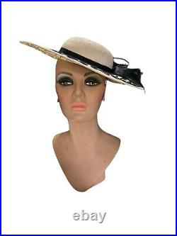 VTG 1980s Whittall & Shon Women's Black And White Bow Sequence Saucer Hat