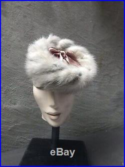 VTG 40s 50s Mink Fur Pillbox Hat Pin-up Glamour Girl 20s 30s Burlesque