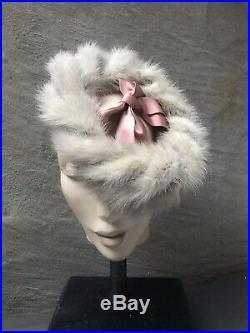 VTG 40s 50s Mink Fur Pillbox Hat Pin-up Glamour Girl 20s 30s Burlesque