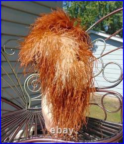 VTG 40s Stetson Mistral Brown Felt Hat Orange Plume Long Veil