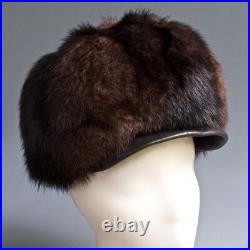 VTG 60s 70s Frederick Fox Mitzi Lorenz Mod Mink Fur Hat Tall Cabbie Leather Brim