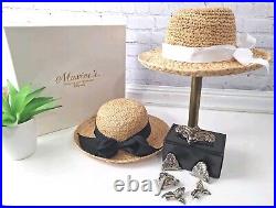 VTG 80s Straw Raffia Hat Womens/southern Bell/2 Hats, Black, White/NWT/extras