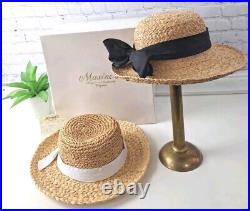 VTG 80s Straw Raffia Hat Womens/southern Bell/2 Hats, Black, White/NWT/extras