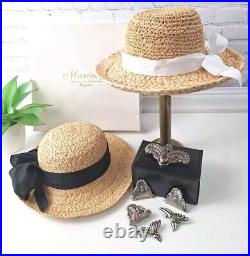 VTG 80s Straw Raffia Hat Womens/southern Bell/2 Hats, Black, White/NWT/extras