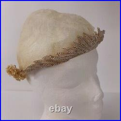 VTG Bridal Cap Beaded Headpiece Wax Flowers 2-Layer Netting Floral Lace Juliet