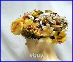 VTG Christian Dior Chapeau Paris New York Floral Designer Hat Gold Beige Brown
