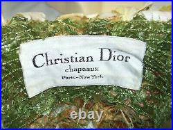 VTG Christian Dior Chapeau Paris New York Floral Designer Hat Gold Beige Brown