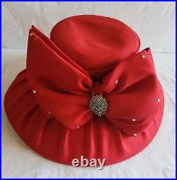 VTG Designer CARAMIA Women RED HAT WITH BOW Kentucky Derby Church Cocktail 14