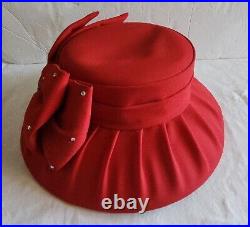 VTG Designer CARAMIA Women RED HAT WITH BOW Kentucky Derby Church Cocktail 14