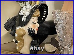 VTG Estate Lady Head Vase Hat Gold Trim Gloves Blond Polka Dot Bow Lashes 7