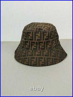 VTG Fendi Monogram Cotton Buket Hat Cap Brown One Size