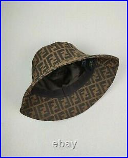 VTG Fendi Monogram Cotton Buket Hat Cap Brown One Size