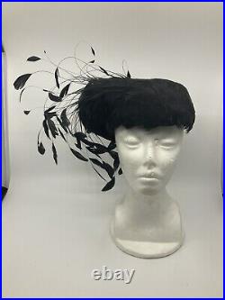 VTG George Zamau'l Black Pin Feathers Hat Wool Glamour Stunning