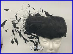 VTG George Zamau'l Black Pin Feathers Hat Wool Glamour Stunning