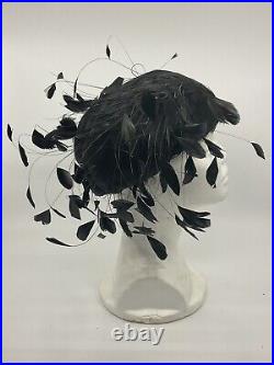 VTG George Zamau'l Black Pin Feathers Hat Wool Glamour Stunning