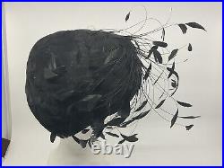 VTG George Zamau'l Black Pin Feathers Hat Wool Glamour Stunning