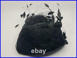 VTG George Zamau'l Black Pin Feathers Hat Wool Glamour Stunning