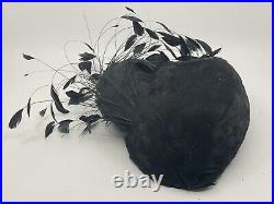 VTG George Zamau'l Black Pin Feathers Hat Wool Glamour Stunning