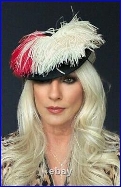 VTG Hattie Carnegie Hat Fascinator Pink White Feathers 1940s Doll Hat O/S