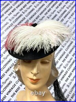 VTG Hattie Carnegie Hat Fascinator Pink White Feathers 1940s Doll Hat O/S
