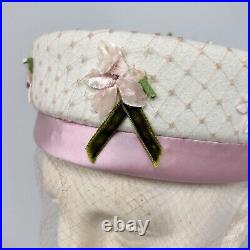 VTG Ladies Hat Pink WithGloves & Box Veil Flowers Felt Lovemans Of Alabama READ