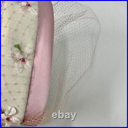 VTG Ladies Hat Pink WithGloves & Box Veil Flowers Felt Lovemans Of Alabama READ