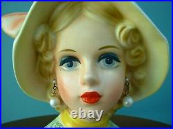 VTG Lady Headvase Relpo 2091 Blue Eyes Blonde Wavy Hair Yellow Hat Orange Bow 7
