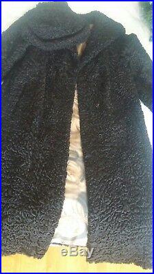 VTG Persian lamb fur Black Long Coat Women Sz. S / M Stunning with hat