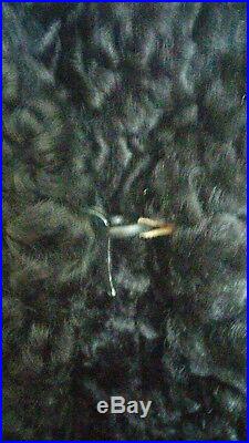 VTG Persian lamb fur Black Long Coat Women Sz. S / M Stunning with hat