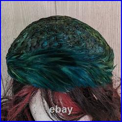 VTG Rare Unique 1950s Women's Peacock Feather Hat Styled By Coraline EUC