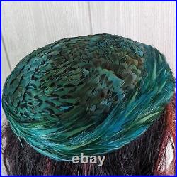 VTG Rare Unique 1950s Women's Peacock Feather Hat Styled By Coraline EUC