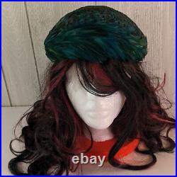 VTG Rare Unique 1950s Women's Peacock Feather Hat Styled By Coraline EUC